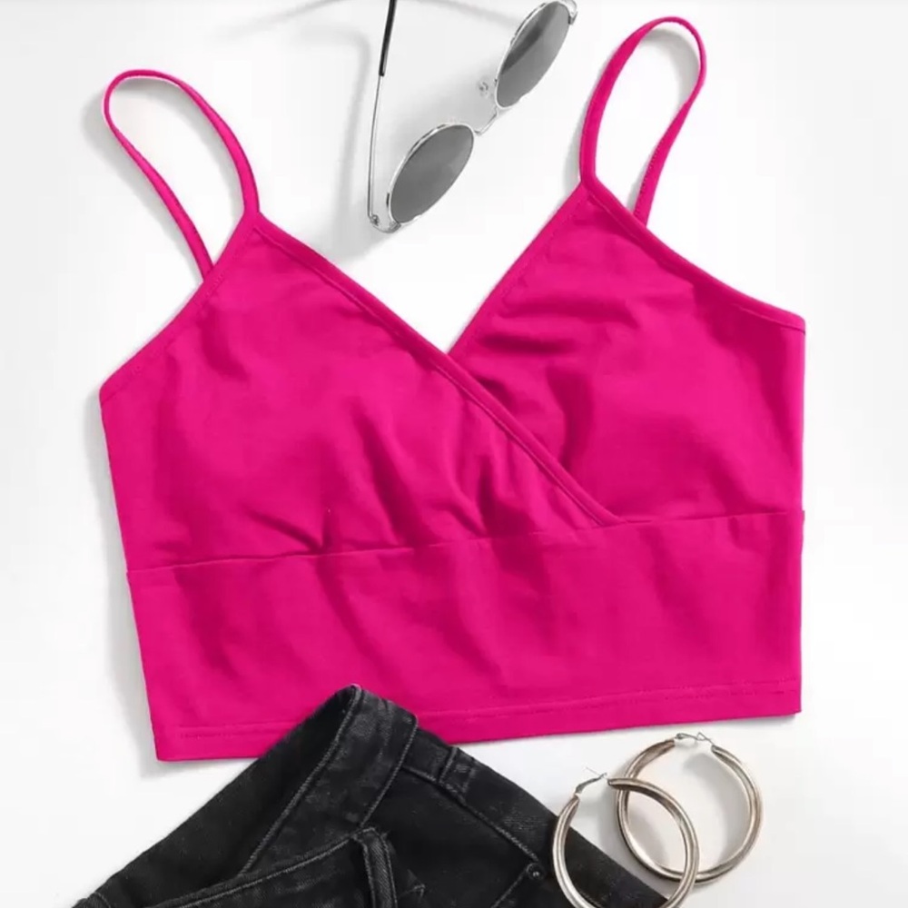 Women's Hot Pink Bralette Style Crop Top Adjustable Straps Large SHEIN